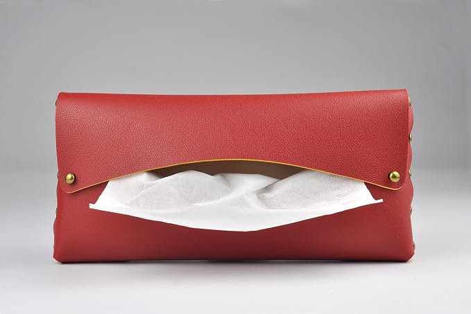 Car Tissue Holder, Tissue Case for Sun Visor, PU Leather Backseat Napkin Holder with Clips (Red)