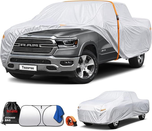 Truck Cover Waterproof All-Weather,Outdoor Pickup Covers(Length 229-246 inch) with Windshield Sun Shade Universal Fit Tacoma, Tundra, F-150, RAM 1500 etc,Size T5 (See Size Chart)