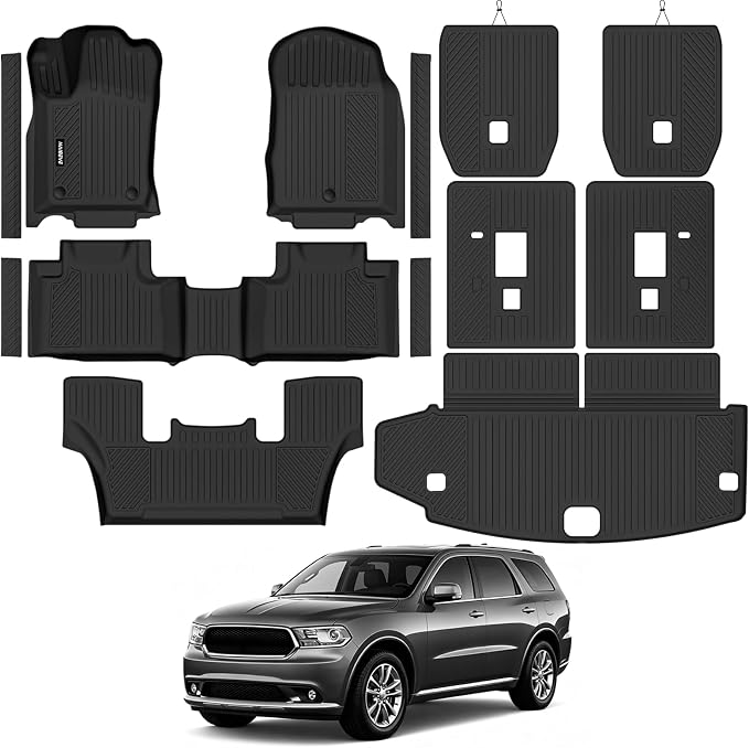 Naibeve Floor Mats for 2011-2012 Dodge Durango 6 Seats 2nd Row Bucket Seats | All Weather Custom Fit Floor Mats, Cargo Mat, 2nd/3rd Row Backrest Mats, Door Sill Guards Interior Protector accessories