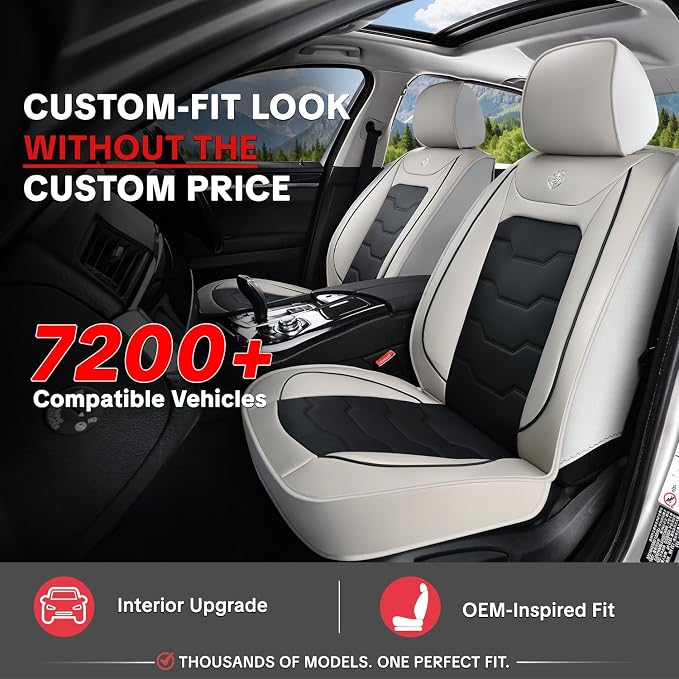 Gray Car Seat Covers Complete Set, Universal Car Seat Covers for Cars, Premium Waterproof Leather, Protect & Upgrade Car Interiors, Airbag Compatible, Easy to Install & Clean Up