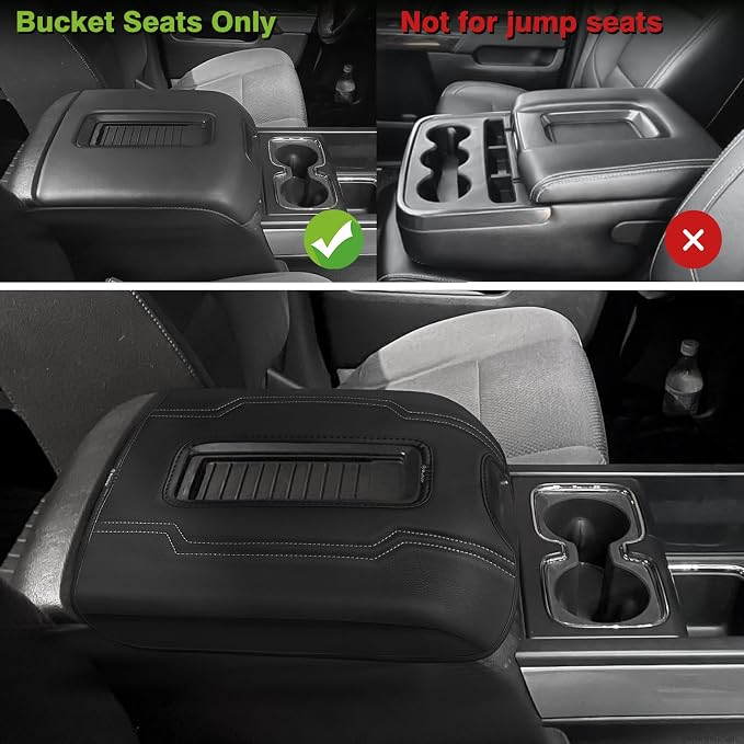 Muslogy Center Console Armrest Cover Fit for Chevy Silverado & GMC Sierra 1500 2500 3500 2014-2018, Tahoe/Yukon/Suburban 2015-2020, Comfort Armrest Pad Console Lid Cushion Regular Thick (Bucket Seat)