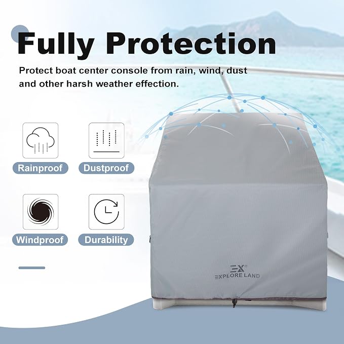 Explore Land Waterproof Boat Center Console Cover Fade Resistant 600D Marine Grade Fabirc Size up to 40"W x 30"D x 44"H, Grey