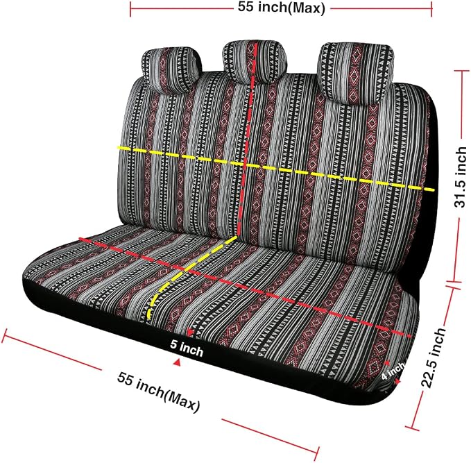Baja Saddle Blanket Car Seat Covers 9PCS Full Set, Breathable and Washable Striped Woven Automotive Vehicle Seat Cover, Universal Boho Seat Cover for Sedan, SUV, Truck, Airbag Compatible