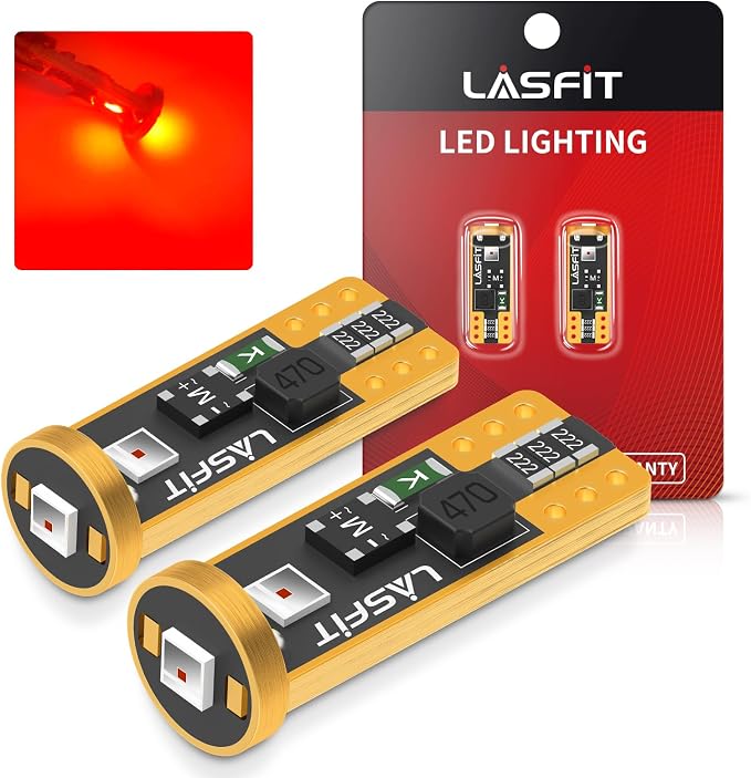 LASFIT 194 LED Bulb Red 168 T10 192 2825 W5W LED Bulb Canbus Error Free, Non-Polarity 400LM Extremely Bright for Dashboard Light, Dome Map Courtesy Door Trunk Cargo Lights, Pack of 2