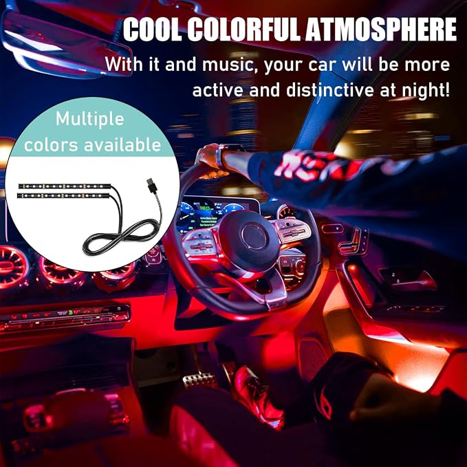 Yourkar Car LED Strip Light, 24 LED Auto Interior Under Dash Atmosphere Lights with USB Port, Vehicle Decor Lamp Ambient Night Light Strip Lighting Kit, Universal Car Accessories (Red)