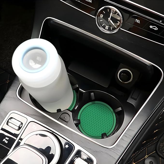 4 Pack Car Cup Holder Coaster, 2.75 Inch Diameter Non-Slip Universal Insert Coaster, Durable, Suitable for Most Car Interior, Car Accessory for Women and Men (Dark Green)