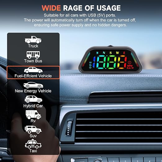 Color Digital Speedometer Heads Up Display for Vehicles,Multiple Color Options, Real-Time Speed, Auto Brightness, Overspeed Alert,360-degree Bracket,Plug and Play,Suitable for All Cars ﻿