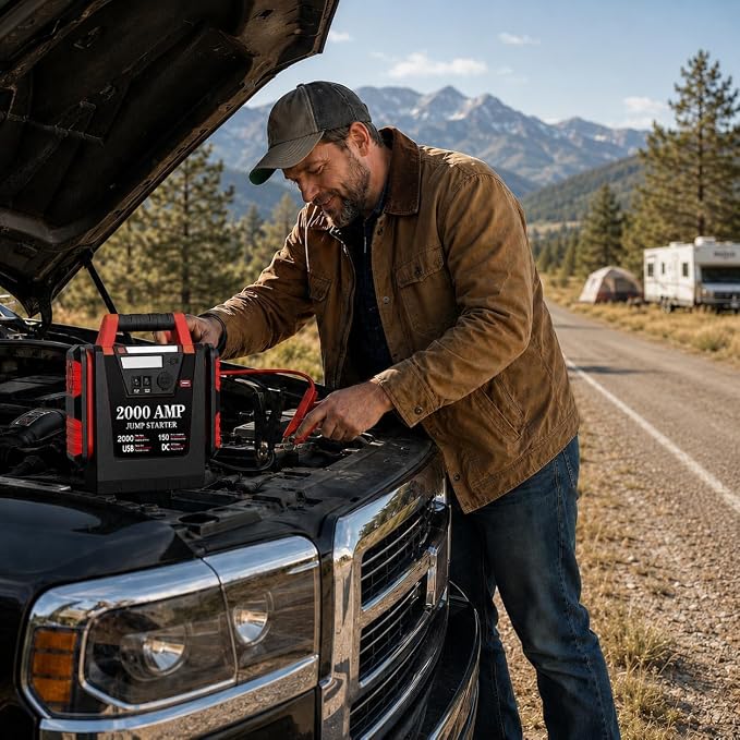Jump Starter with Air Compressor,2000A Car Battery Jumper Starter 150 PSI Tire Inflator,6 in 1 Auto Lead-Acid Battery Booster Jump Starter for Up to 10.0L Gas or 8.0L Diesel with LED Light