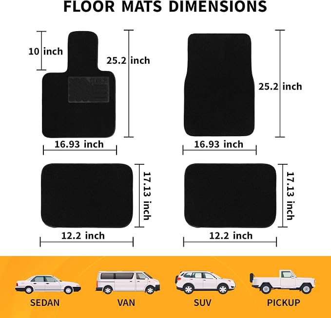 EKR All-Weather Universal Floor Mats,Thick Anti-Slip Car Carpet(Black) | 0.5 in-Thick Anti-Slip Automotive Floor Mat with Driver Heel Pad Fit for SUV/Vans/Sedans/Trucks,Black 4pcs Full set