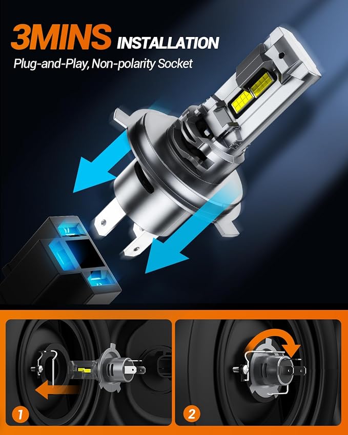SEALIGHT H4/9003 Fog Bulbs, 40000LM HB2/H4 Fog Bulbs 1:1 Design, Plug-N-Play, Pack of 2