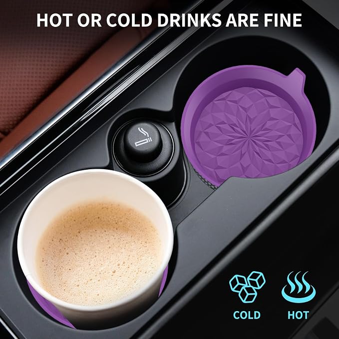 ME.FAN Car Cup Coasters [4 Pack] Silicone Cars Coasters - Universal Non-Slip Recessed Interior Accessories - Cup Holder Inserts Deep Purple
