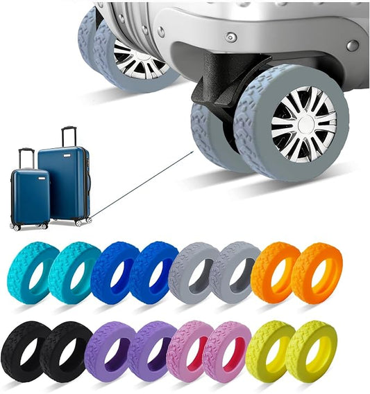 16 Pcs Luggage Wheel Covers, Anti-Noise, Fits 2-2.4" suitcase wheel, Grey | suitcase wheel covers， Widened & Thickened Silicone, Anti-Noise & Scratch-Proof, Fits 2-2.4" Carry-On Luggage Wheels