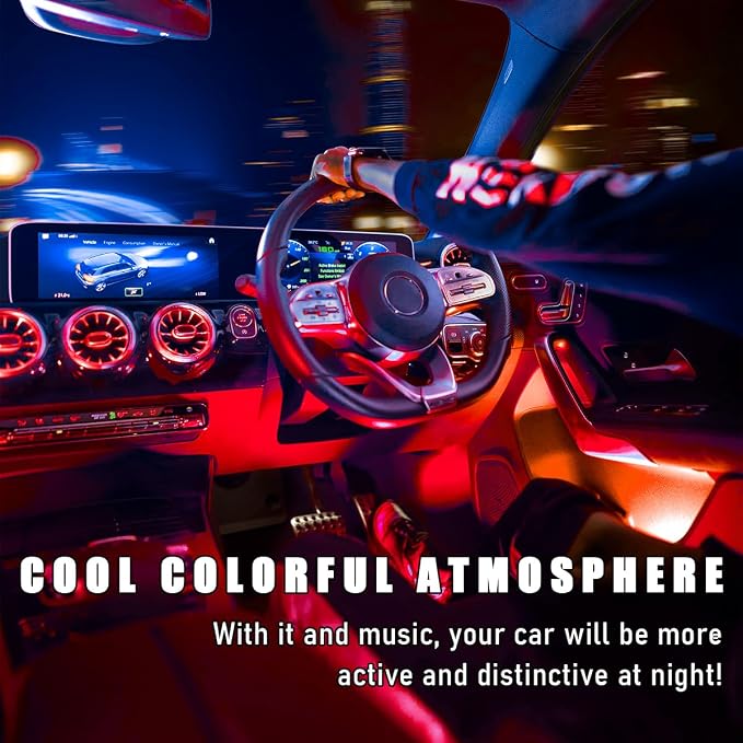 Wevdn Car Interior LED Strip Light, 12V 24 LED Neon Ambient Night Light with Cigarette Lighter Plug, Automotive Atmosphere Decorative Under Dash Lighting Kit, Car Accessories (Red)
