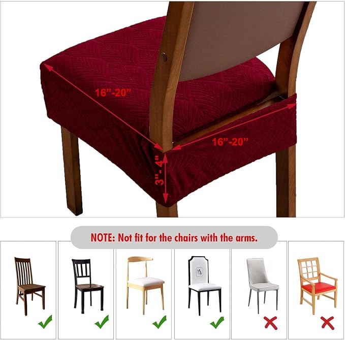 Removable and Washable Seat Covers for Dining Room Chairs Set of 2 - Waterproof Stretch Chair Seat Slipcovers, No Back Covers