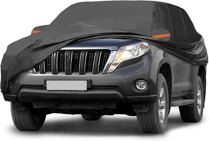 Black Heavy Duty Waterproof Car Cover for SUV 191"-199" - All-Weather UV Protected Outdoor Full Exterior Cover with Sun/Snow/Rain Resistance