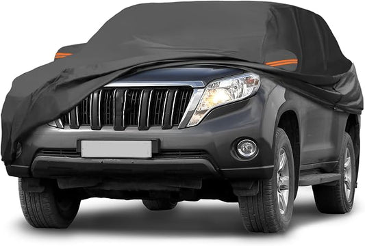 Black Heavy Duty Waterproof Car Cover for SUV 191"-199" - All-Weather UV Protected Outdoor Full Exterior Cover with Sun/Snow/Rain Resistance