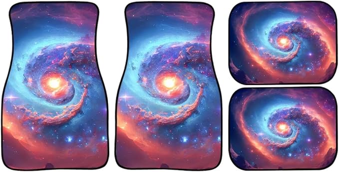 Galaxy Space Print Car Floor Mats Set of 4 Universe Nebula Universal Vehicle Floor Carpet Decorative Cosmic Auto Front Rear Foot Rugs for Trucks SUV Sedan
