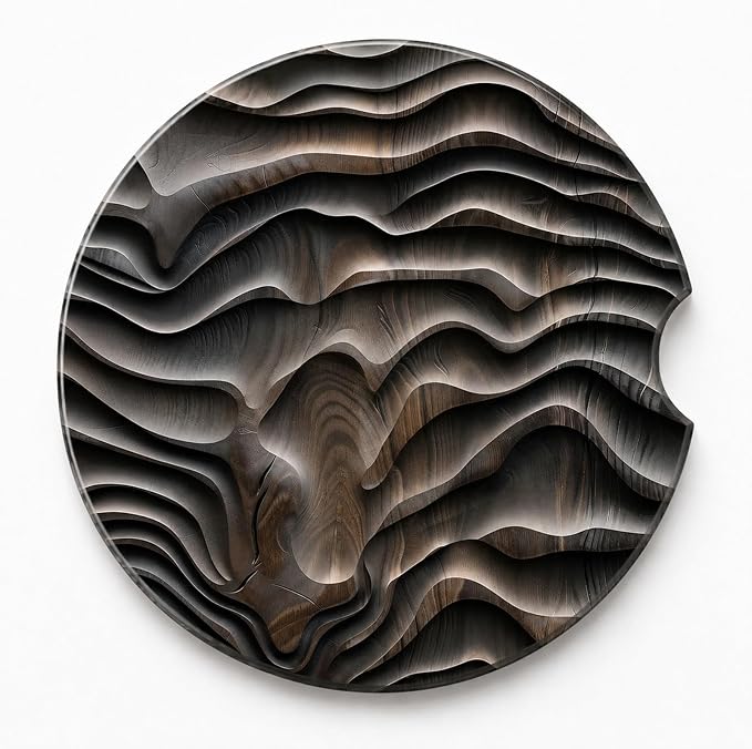 2Pack Car Cup Holder Coasters Absorbent Ceramic Coaster 2.56" for Women & Men Cute Car Accessories Wood Grain Black Gray