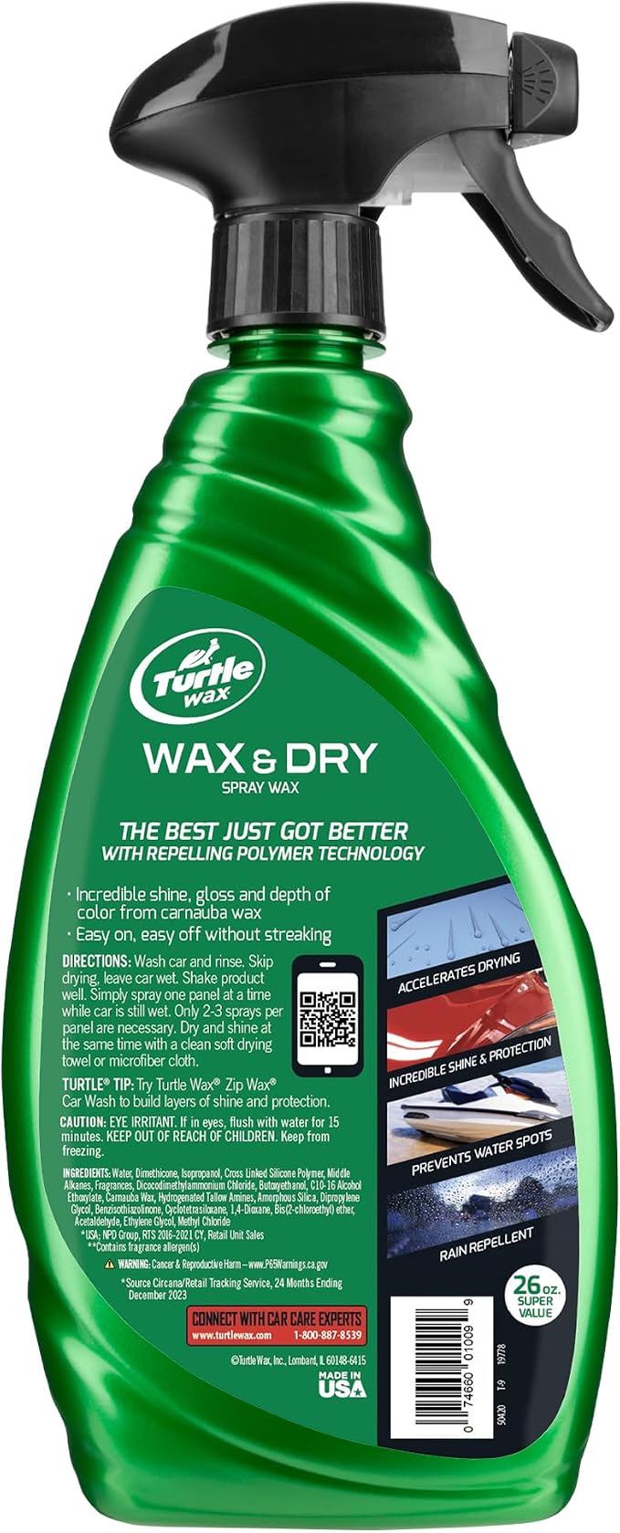 Turtle Wax T-9-6PK 1-Step Wax and Dry, Quick and Easiest Step to High Shine, for Cars, Trucks, Motorcycles and RVs, 26 oz. (Pack of 6)