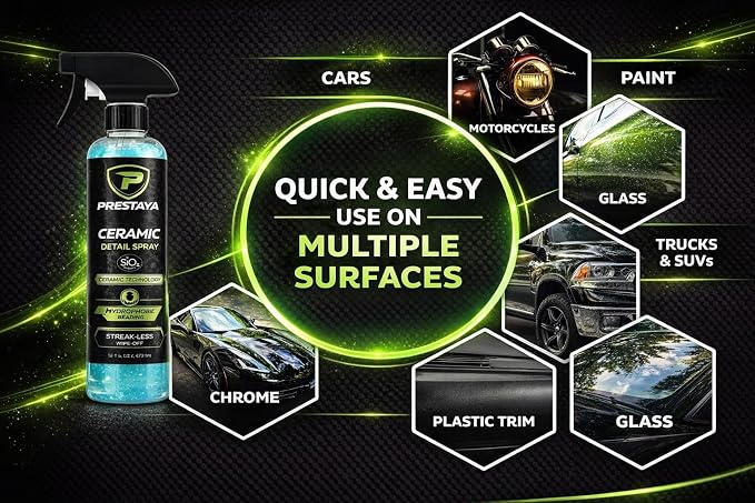 Premium Ceramic Detail Spray for Cars SiO2 Quick Detailer Spray Hydrophobic Water Beading Gloss Booster for Cars Trucks SUVs Motorcycles & RV 16 fl oz