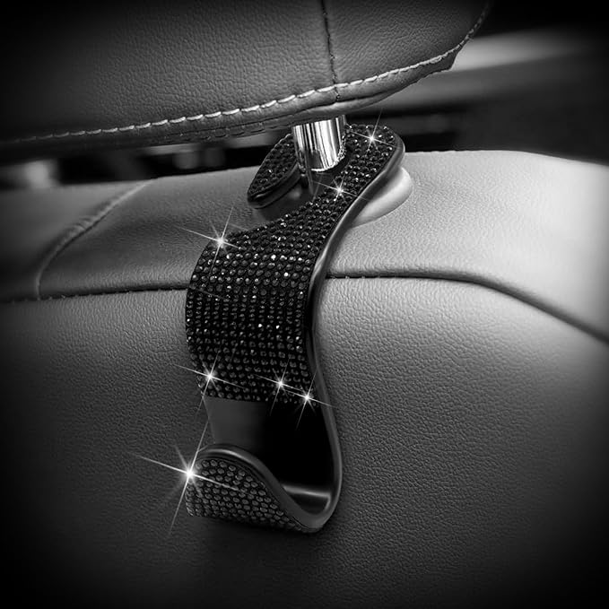 Generic Car Purse Hook Bling Car Headrest Hook for Women Girls, 4 Packs Auto Back Seat Hangers Rear Headrest Hook for Purse, Bag, Handbag, Grocery (Black)