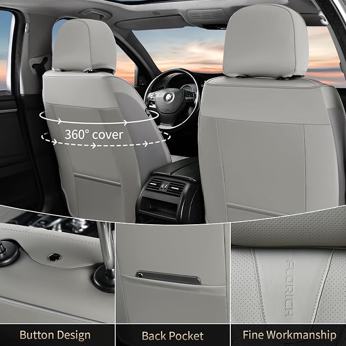 FLORICH Seat Covers, Car Seat Covers Front Seats Faux Leather Automotive Seat Covers Luxury Waterproof Car Seat Cover Protectors Universal Fit for Most Cars SUV Trucks, Gray