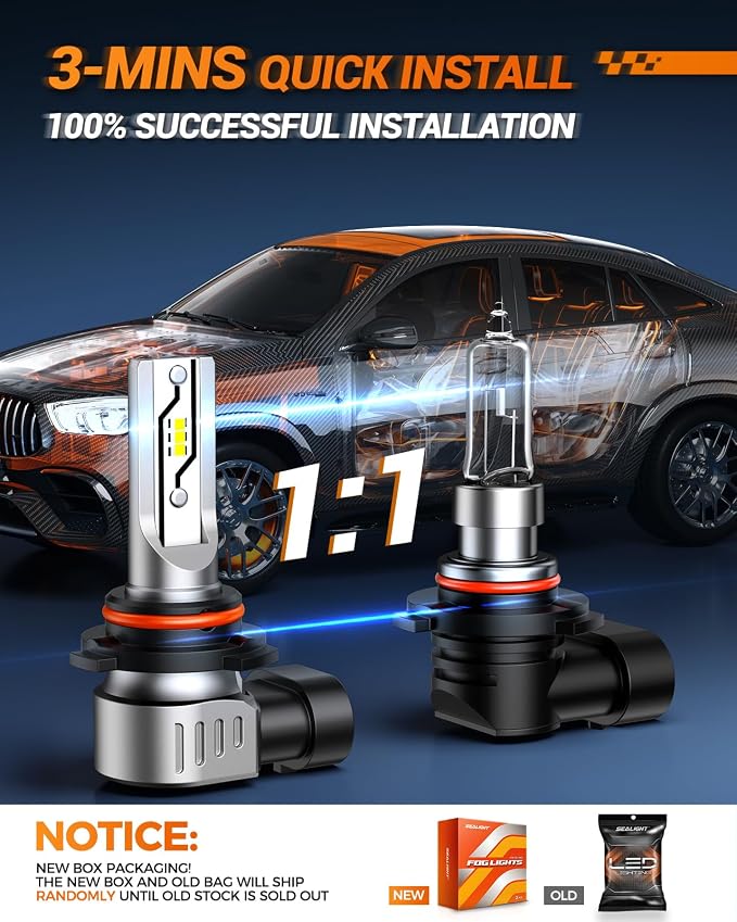 SEALIGHT H10 LED Fog Light Bulbs or DRL, 12000LM 9140 9145 Fog Lights LED Bulbs 600% Brightness Upgrade, 1:1 Size 100% Successful Installation for Trucks Cars, Pack of 2