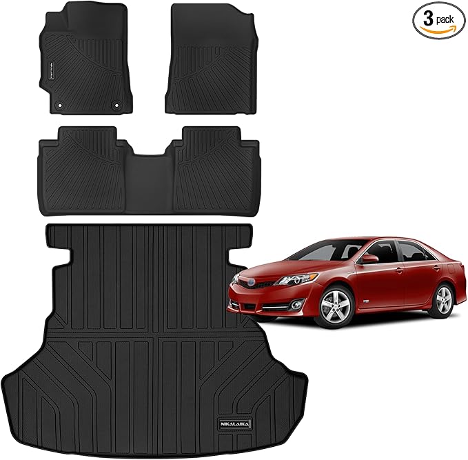 Floor Mat & Cargo Liners for 2012-2017 Toyota Camry (Not Fit Hybrid) All Weather Protection TPE Rubber Full Set Floor Liners & Trunk Mat 2017 Camry Accessories