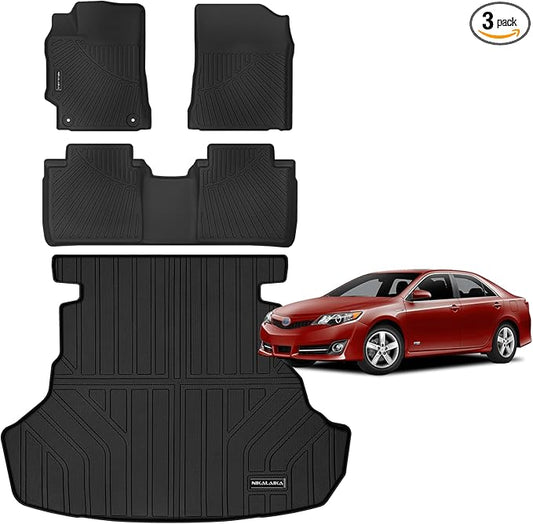Floor Mat & Cargo Liners for 2012-2017 Toyota Camry (Not Fit Hybrid) All Weather Protection TPE Rubber Full Set Floor Liners & Trunk Mat 2017 Camry Accessories