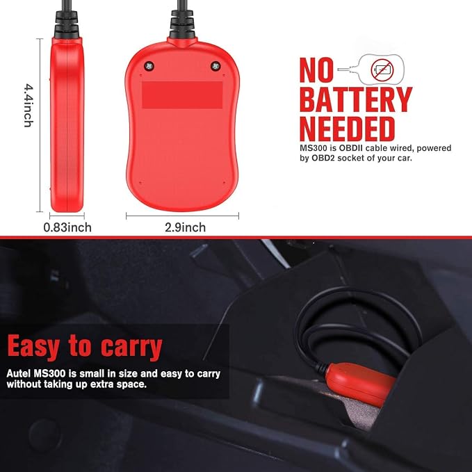 Autel MS300 OBD2 Scanner Code Reader, Turn Off Check Engine Light, Read & Erase Fault Codes, Check Emission Monitor Status CAN Diagnostic Scan Tool