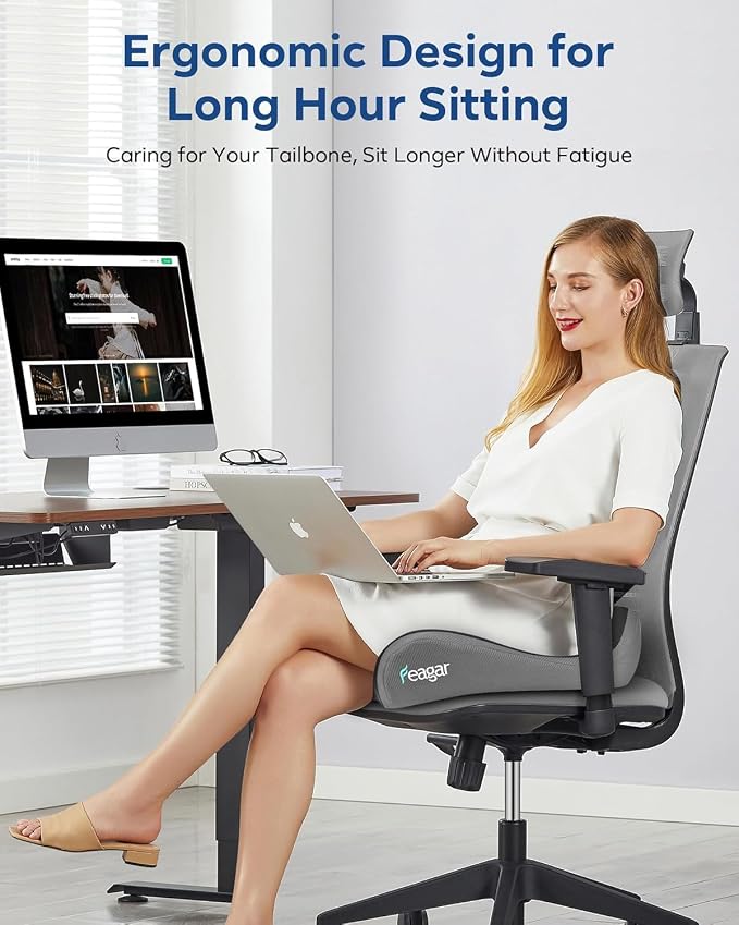 Feagar Seat Cushion for Office Chair - Memory Foam Tailbone Cushion for Desk Chair, Car Seat and Wheelchair - Ergonomic Chair Pad for Hip and Lower Back Comfort Gray | Seat Cushion for Tailbone Pain Relief - for Desk Chair, Car& Wheelchair Car Seat Pad...