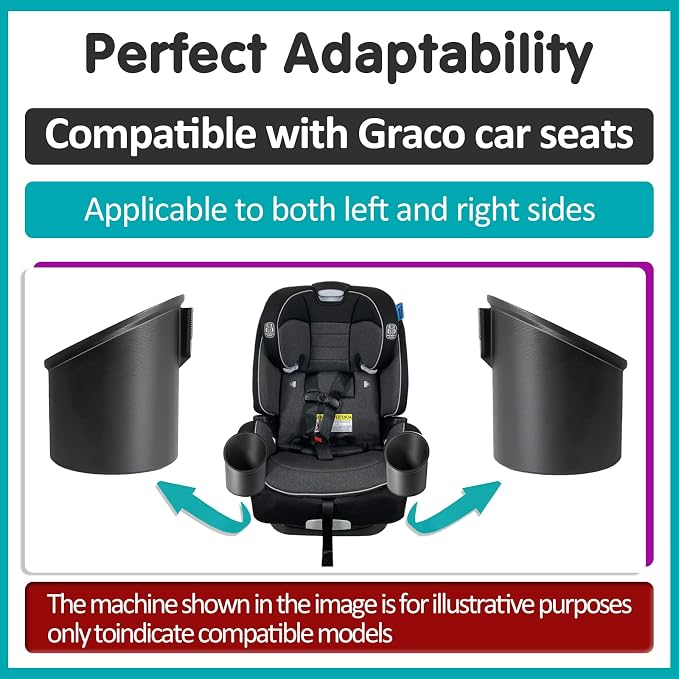 2 Pcs Car Seat Cup Holders Compatible with Graco 4Ever DLX Car Seats | Dishwasher Safe Single Cup Holder, Durable Replacement Accessory, For Toddler Car Seats, Fits Left or Right Side, Black
