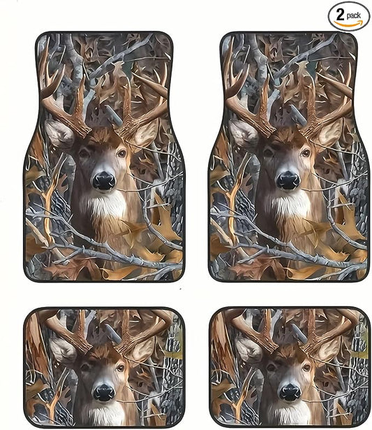 Universal Fit Car Floor Mats Set of 4Pcs, Deer and Autumn Leaves All-Weather Front Rear Car Carpet Mats, Non-Slip Car Floor Mat Car Accessories for Automotive Trucks SUV Sedans Vans