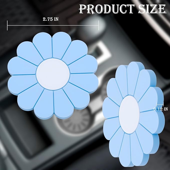 4-Pack Car Cup Holder Coaster Inserts, Daisy Shape, 2.75 Inch Non-Slip Silicone Cup Holder Insert, Universal Non-Slip Cup Holders, Car Accessories Interior for Women and Man (Light Blue)