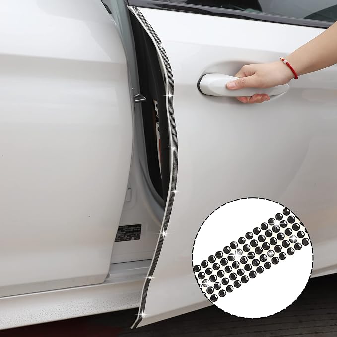 TOMALL Bling Car Door Guard Crash Bumper Crystal Anti-Scratch Strip Sticker Crystals Car Door Bumper Protector Accessory DIY for Interior and Exterior Decoration Styling Accessories Black