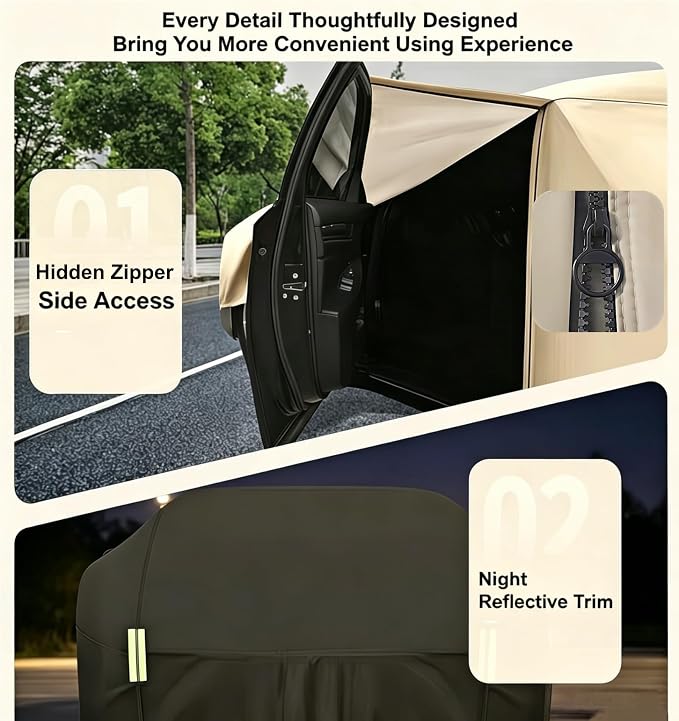 Oxford Car Cover Waterproof All Weather Protector Universal Sedan | 210D Thick Oxford Full Cover with Soft Cotton Liner for UV Hail Snow Ice Dust Protection , 9 Windproof Straps Easy Install