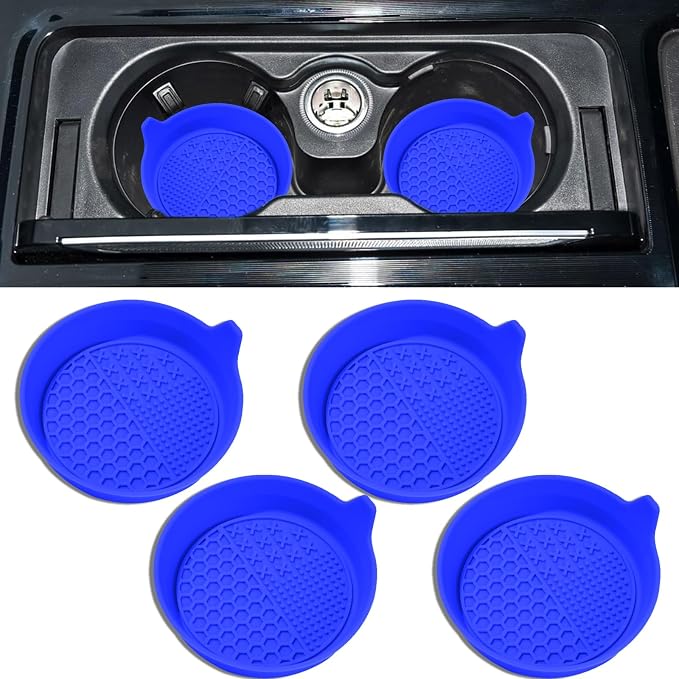 4PCS Car Cup Holder Coaster, Silicone Non-Slip Vehicle Insert Water Bottle Mat, Universal Insulation Drink Cup Pad Decor for SUV/Sedan/Truck, Automotive Interior Accessories (Blue)