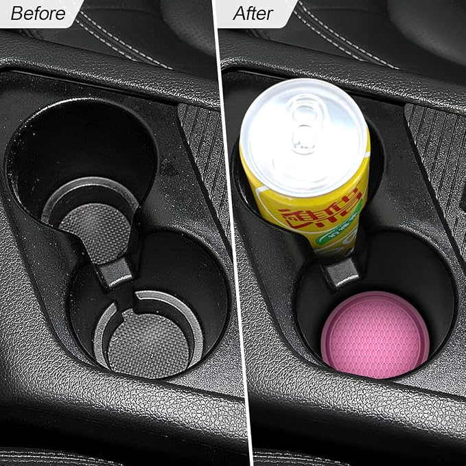 XINLIYA Car Cup Holder Coaster, 4 Pack 2.78 Inch Diameter Non-Slip Universal Insert Coaster, Durable, Suitable for Most Car Interior, Accessory for Women and Men (Pink)