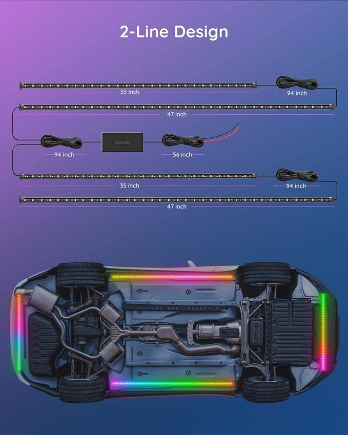 Govee Underglow Car Lights, 4pcs, RGBIC, Smart LED Lights, App Control | 16 Million Colors, 10 Scene Modes, Neon Accent Strip Lights, for SUVs, Trucks, DC 12-24V
