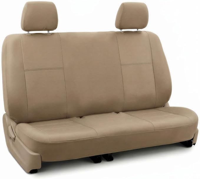 FH Group Classic PU Leather Split Bench Car Seat Cover – Universal Fit for Cars Trucks & SUVs (Solid Beige)