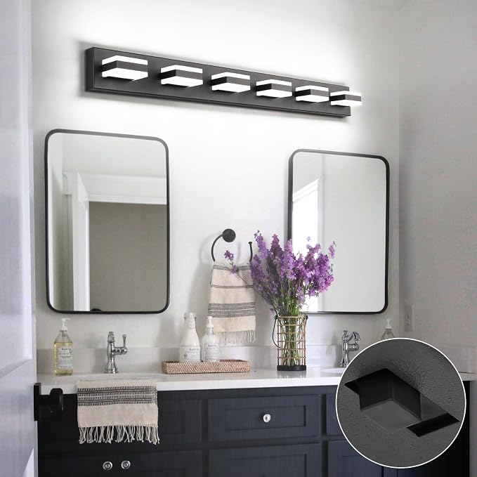 SOLFART 5 Color Temperature Adjustable Modern Vanity Light6 Lights Black Bathroom Light FixturesIndoor LED Bar Lighting 5 Color Temperature Adjustable 5CCT ETL Listed