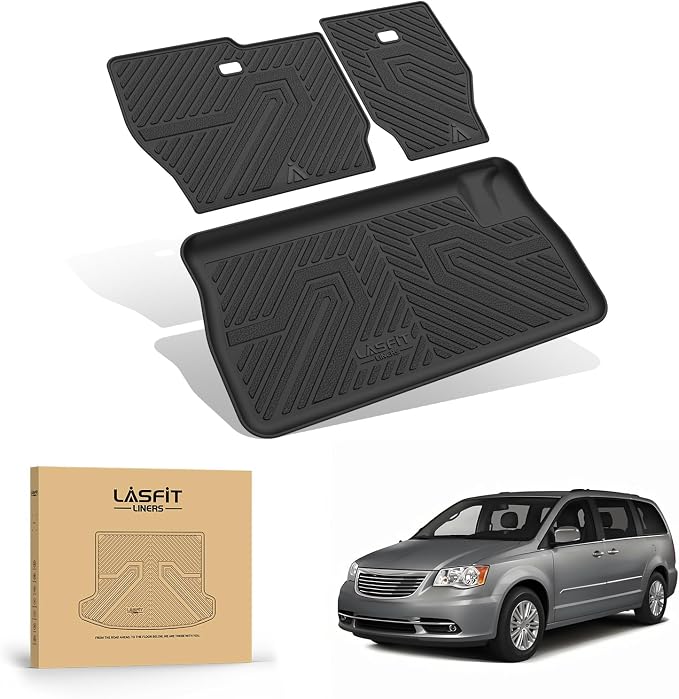 LASFIT Cargo Mat for Dodge Grand Caravan 2008-2020/Chrysler Town & Country | for Chrysler Town & Country 2008-2016 Trunk & Backrest Mat, All Weather TPE, Custom Fit, Full Edge Coverage, Easy to Clean