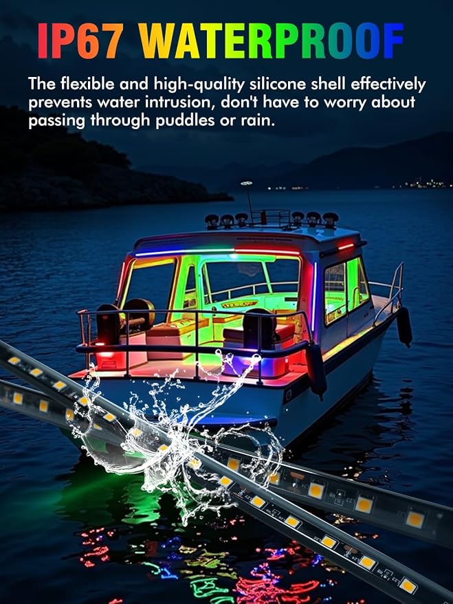 Car Led Light Strip IP67 Waterproof 8Pcs - Green Blue Red White | 12V 11Inch Footwell & Underglow Lights, Interior & Exterior Decoration, Fits SUVs, Trucks, Motorcycles, Boats, Golf Carts