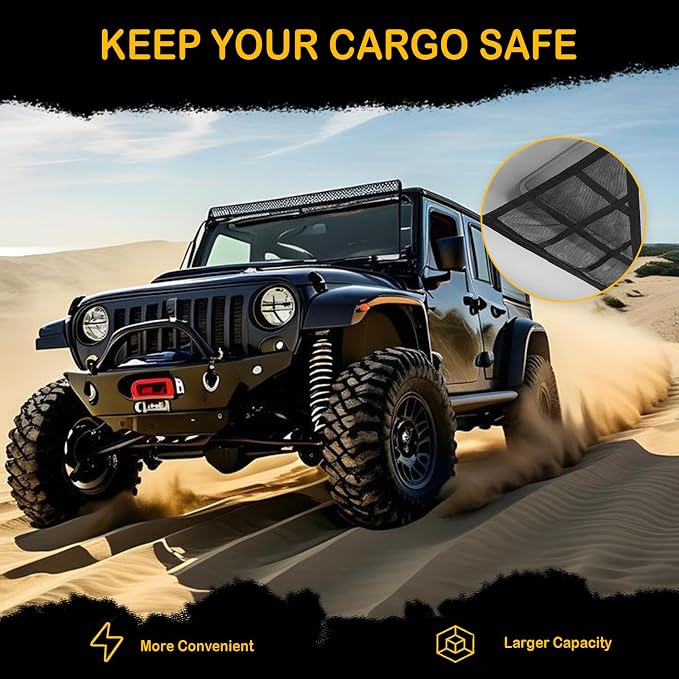 Expandable Black Car Ceiling Cargo Net – 28"x20" Double-Layer Mesh Roof Storage Organizer, High Load-Bearing, Sag-Resistant Design for SUVs, Trucks, Road Trips & Camping