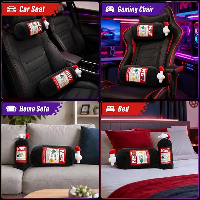 Car Neck Pillow NOS Pillow Bottle Car Headrest Pillow Soft Plush Neck Support Cushion for Driving, Office,Home,Party Decorations(Black 11 inch 2 Pack)