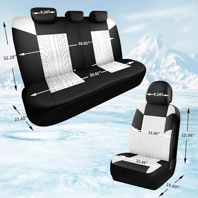 HChengkikz Car Seat Cover, Cloth and Washable (Black + White) | Breathable, Airbag compatible, Easy to Install, Universal Fit for Most Cars, Sedans, Truck, SUVs