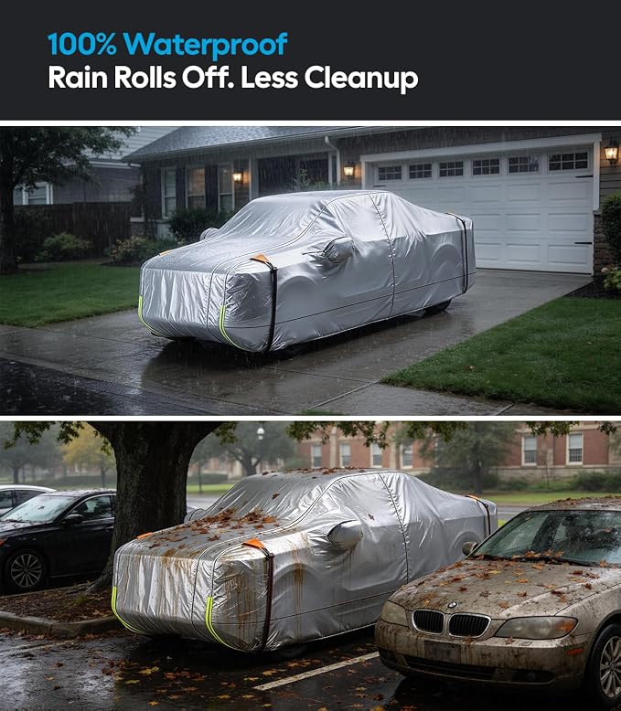Wigoo Dodge Ram 2500 3500 Truck Car Cover Accessories, Custom Fit Waterproof All Weather Outdoor Pickup Cover, Windproof UV Rain Snow Dust Protection, Door Zipper, Reflective Strips, Breathable Design