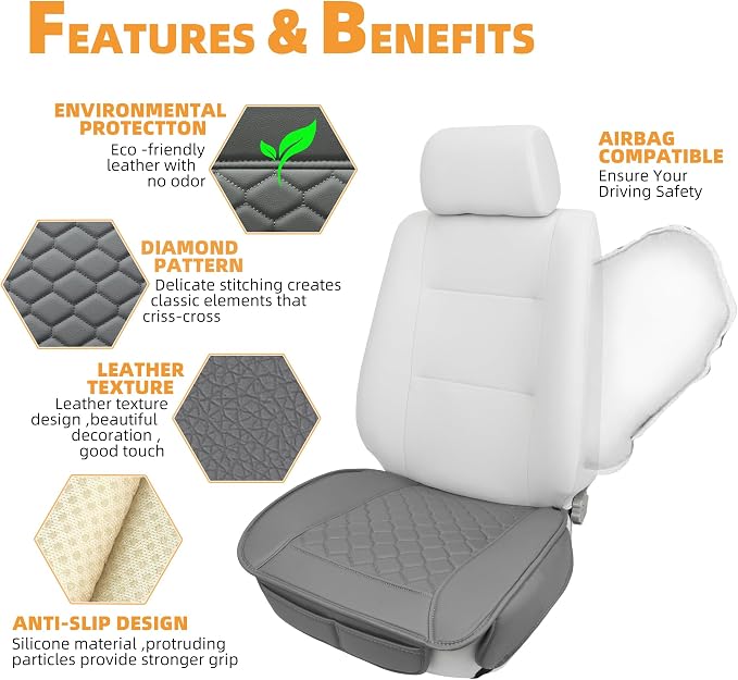Elantrip Gray 2 Pcs Car Seat Cover, Includes Front Car Seat Protector, Premium Interior Covers with Storage Pockets, Padded Seat Covers for Cars Trucks SUV Auto Gray- Padded, Non-Slip