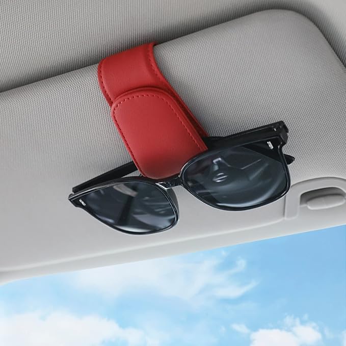 Sunglass Holder for Car Sun Visor Sunglasses Clip Car accessories -Red | sun visor organizer, ticket card clip, eyeglass sunglasses holder, one-handed magnetic, anti-scratch, car stuff for women men