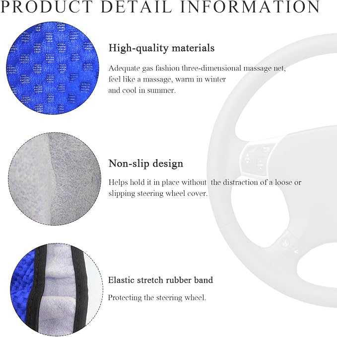 Yourkar Elastic Steering Wheel Cover, 15"×15" Comfy Breathable Stretch Steering Wheel Protector, Ice-Silk Cloth Polyester Steering Wheel Cover for Men Women, Car Accessories (Blue)